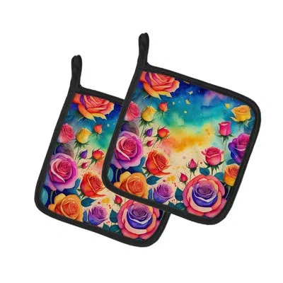 Caroline's Treasures Colorful Roses Pair Of Pot Holders In Multicolor