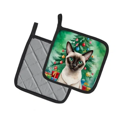 Caroline's Treasures Colorpoint Shorthair Cat By The Christmas Tree Pair Of Pot Holders In Multicolor