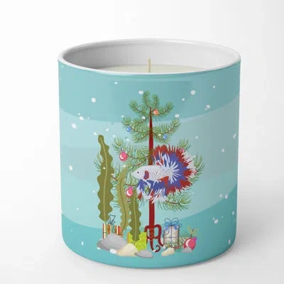 Caroline's Treasures Comb Tail Betta Merry Christmas 10 oz Decorative Soy Candle In Blue;green