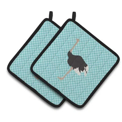 Caroline's Treasures Common Ostrich Check Potholder In Blue;black;gray