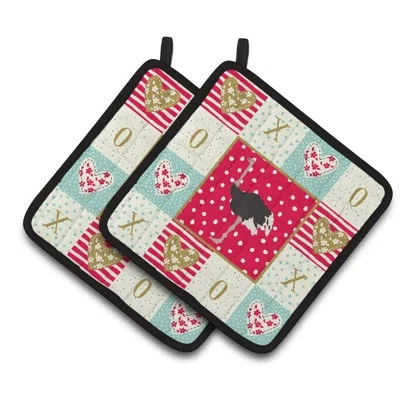 Caroline's Treasures Common Ostrich Love 2-piece Potholder Set In Green;red