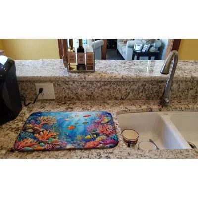 Caroline's Treasures Coral And Fish Dish Drying Mat In Natural