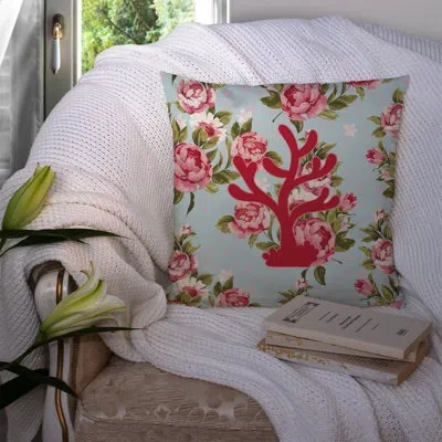 Caroline's Treasures Coral Shabby Elegance Blue Roses Indoor/outdoor Throw Pillow