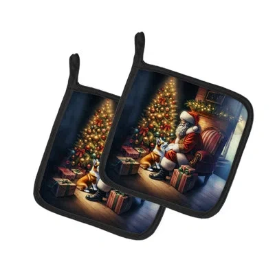 Caroline's Treasures Corgi And Santa Claus Pair Of Pot Holders In Multicolor