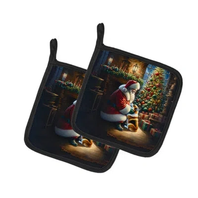 Caroline's Treasures Corgi And Santa Claus Pair Of Pot Holders In Multicolor