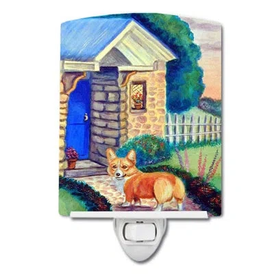 Caroline's Treasures Corgi At The Ceramic Night Light In Blue