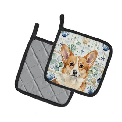 Caroline's Treasures Corgi Coastal Sea Glass Pair Of Pot Holders In Multicolor