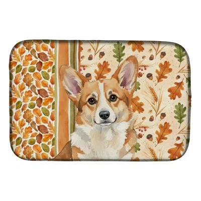 Caroline's Treasures Corgi Heirloom Fall Dish Drying Mat In Natural