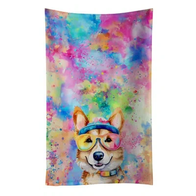 Caroline's Treasures Corgi Hippie Dawg Kitchen Towel In Multicolor