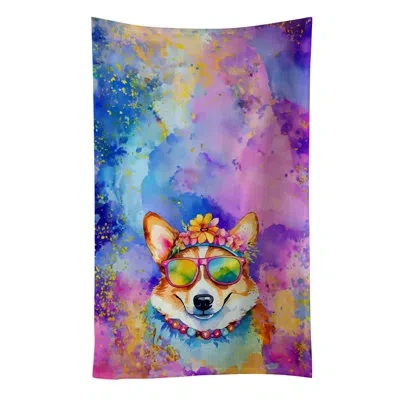Caroline's Treasures Corgi Hippie Dawg Kitchen Towel In Multicolor
