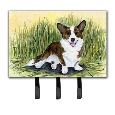 Caroline's Treasures Corgi Leash Holder And Key Holder In Green;beige