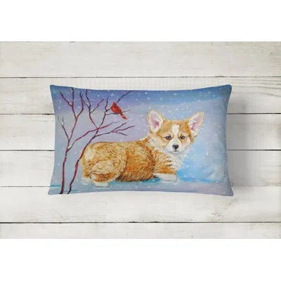 Caroline's Treasures Corgi Pup Snow Cardinal Fabric Indoor/outdoor Throw Pillow
