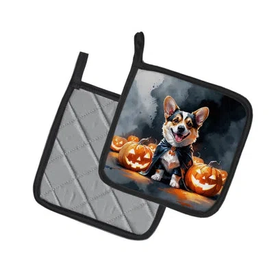 Caroline's Treasures Corgi Puppy Halloween Pair Of Pot Holders In Multicolor