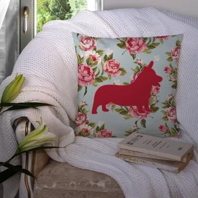Caroline's Treasures Corgi Shabby Elegance Blue Roses Indoor/outdoor Throw Pillow