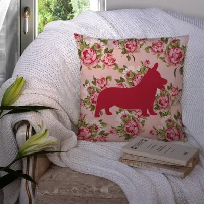 Caroline's Treasures Corgi Shabby Elegance Pink Roses Floral 14" Throw Pillow