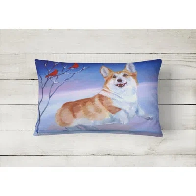 Caroline's Treasures Corgi Snow Cardinal Fabric Indoor/outdoor Throw Pillow