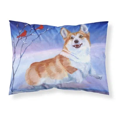 Caroline's Treasures Corgi Snow Cardinal Pillowcase In Blue