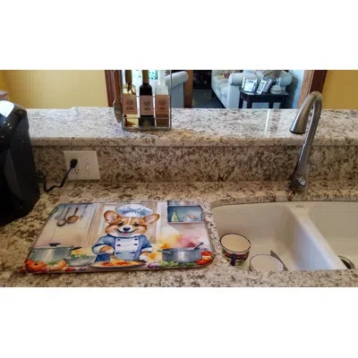 Caroline's Treasures Corgi The Chef Dish Drying Mat In Natural