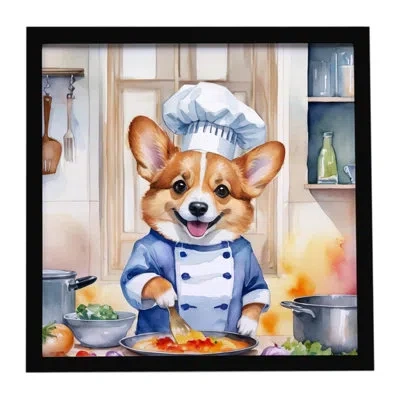 Caroline's Treasures Corgi The Chef Framed Metal Print In Multi