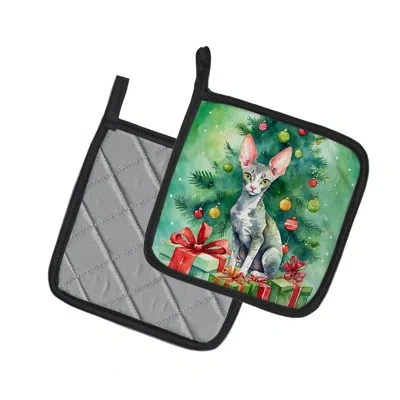 Caroline's Treasures Cornish Rex Cat By The Christmas Tree Pair Of Pot Holders In Multicolor