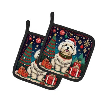 Caroline's Treasures Coton De Tulear Christmas Pair Of Pot Holders In Multicolor