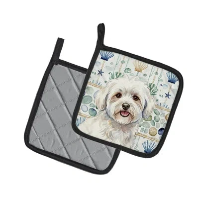 Caroline's Treasures Coton De Tulear Coastal Sea Glass Pair Of Pot Holders In Multicolor
