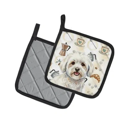 Caroline's Treasures Coton De Tulear Coffee Bar Pair Of Pot Holders In Multicolor