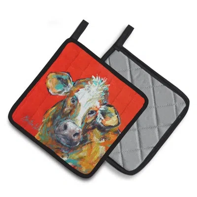 Caroline's Treasures Cow Caught Handed Too Potholder In Red