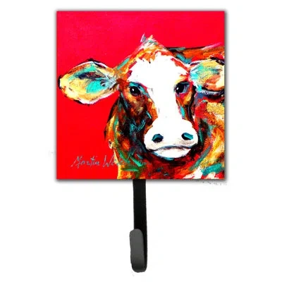 Caroline's Treasures Cow Caught Handed Wall Hook In Red