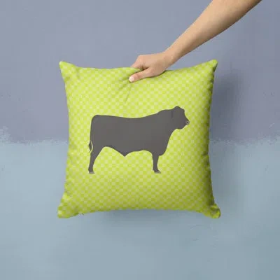 Caroline's Treasures Cow Check Canvas Outdoor Throw Pillow In Green