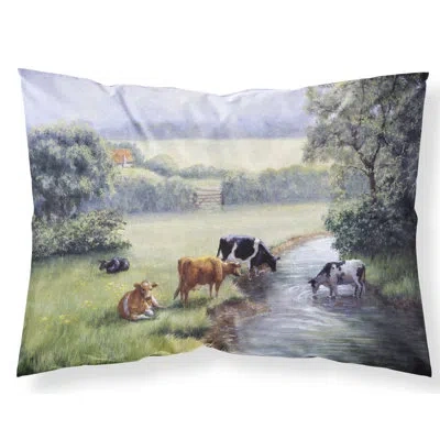 Caroline's Treasures Cow Drinking At The Creek Bank Pillowcase In Multicolor