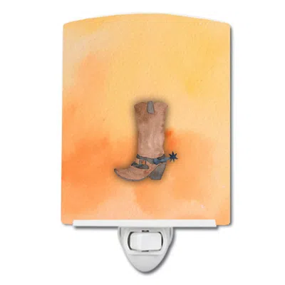 Caroline's Treasures Cowboy Boot Watercolor Ceramic Night Light In Orange