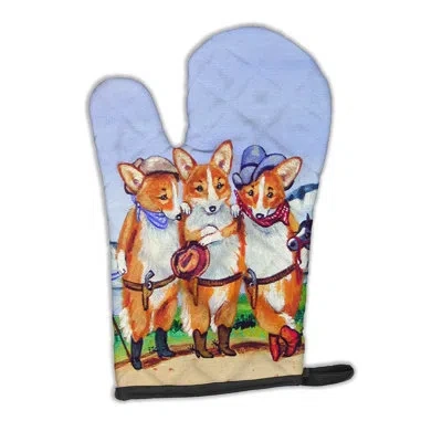 Caroline's Treasures Cowboy Corgi Oven Mitt In Blue;brown