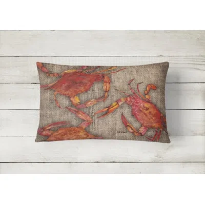 Caroline's Treasures Crab Cooked Crab On Faux Burlap Indoor/outdoor Throw Pillow