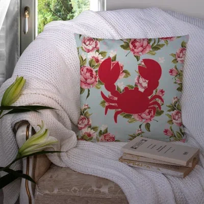 Caroline's Treasures Crab Shabby Elegance Blue Roses Indoor/outdoor Throw Pillow