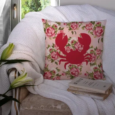 Caroline's Treasures Crab Shabby Elegance Pink Roses Floral 14" Throw Pillow