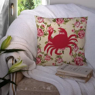 Caroline's Treasures Crab Shabby Elegance Yellow Roses Floral 14" Throw Pillow In Light Yellow