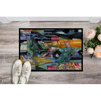 Caroline's Treasures Crabby Wine Bottles Non-slip Indoor Door Mat In Multicolor