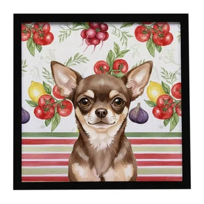 Caroline's Treasures Cream Chihuahua Vegetables Framed Metal Print In Chocolate