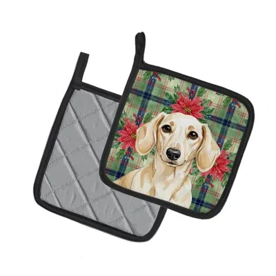 Caroline's Treasures Cream Dachshund Christmas Poinsettas Pair Of Pot Holders In Multicolor