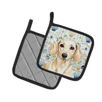 Caroline's Treasures Cream Dachshund Coastal Sea Glass Pair Of Pot Holders In Multicolor