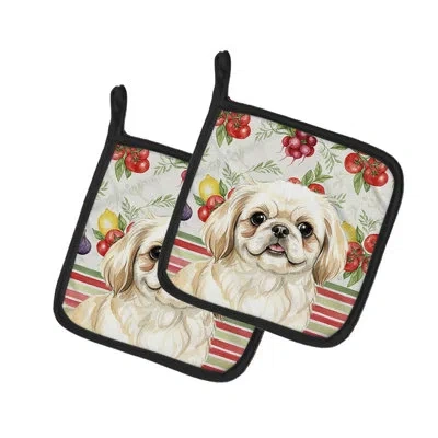 Caroline's Treasures Cream Pekingese Vegetables Pair Of Pot Holders In Multicolor