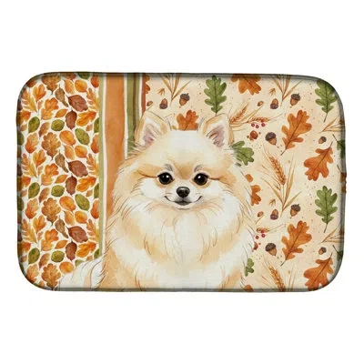 Caroline's Treasures Cream Pomeranian Heirloom Fall Dish Drying Mat In Natural
