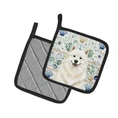 Caroline's Treasures Cream Samoyed Coastal Sea Glass Pair Of Pot Holders In Multicolor