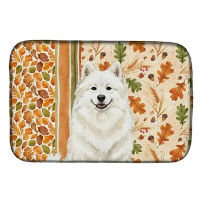 Caroline's Treasures Cream Samoyed Heirloom Fall Dish Drying Mat In Natural