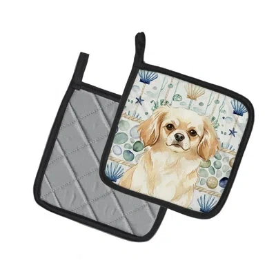 Caroline's Treasures Cream Tibetan Spaniel Coastal Sea Glass Pair Of Pot Holders In Multicolor