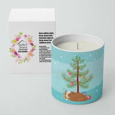 Caroline's Treasures Crested Guinea Pig Merry Christmas 10 oz Decorative Soy Candle In Blue;green