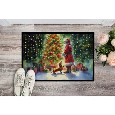 Caroline's Treasures Dachshund And Santa Claus Doormat In Multicolor