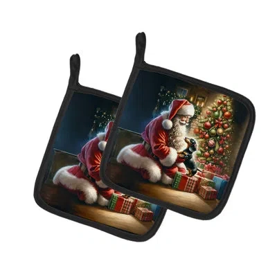 Caroline's Treasures Dachshund And Santa Claus Pair Of Pot Holders In Multicolor