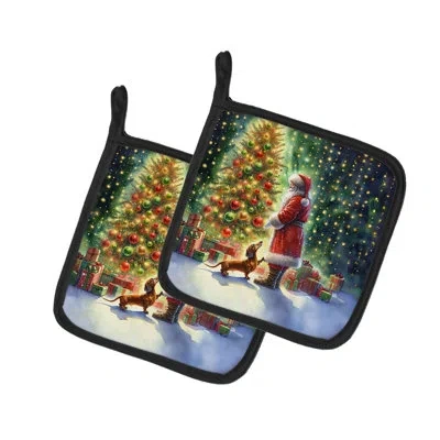 Caroline's Treasures Dachshund And Santa Claus Pair Of Pot Holders In Multicolor